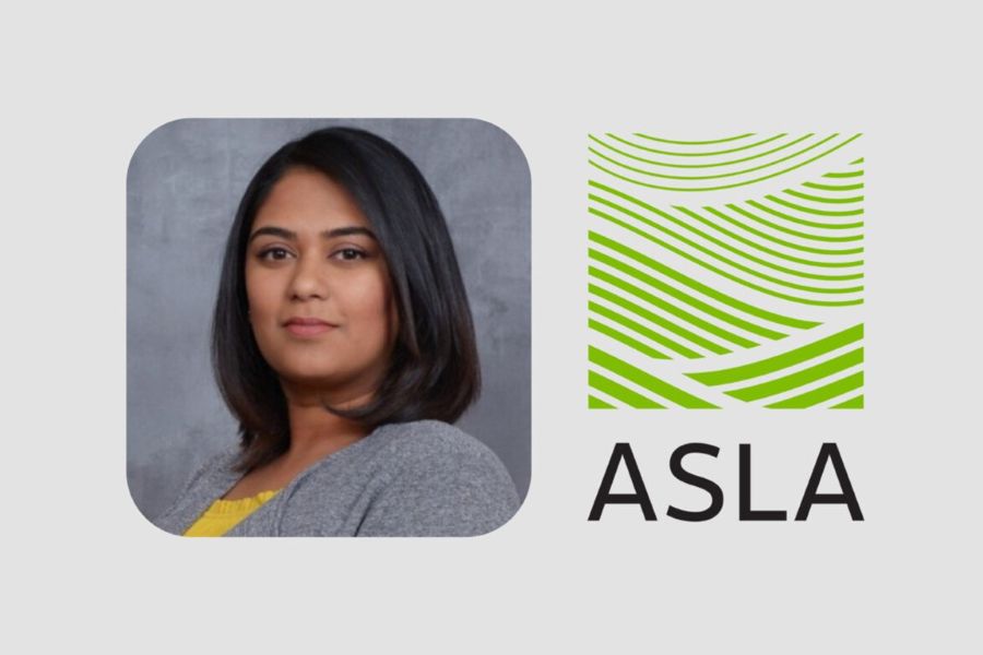 Subhashini Gamagedara with the logo for the American Society of Landscape Architects.