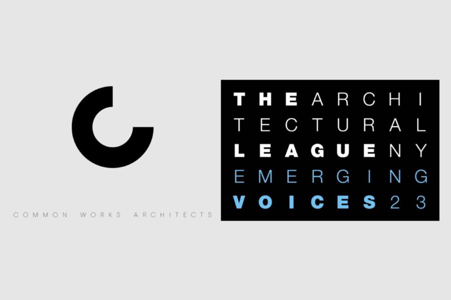 The logos for Common Works Architects and The Architectural League Emerging Voices 2023 competition.