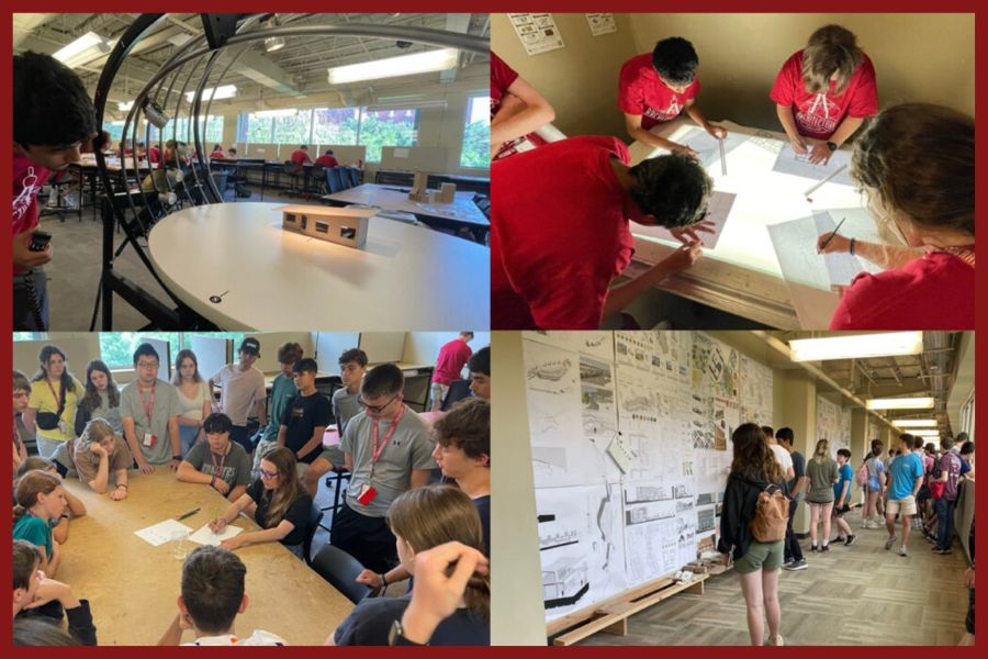 A collage of photos showing activities at design camp.