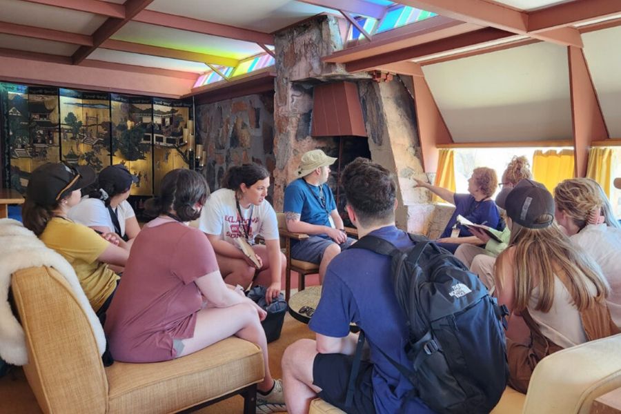 Students inside Taliesin West.