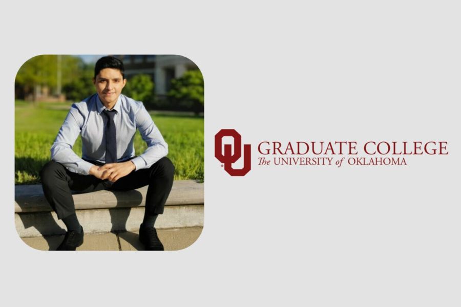 Felipe Flores with the logo for the O U Graduate College.