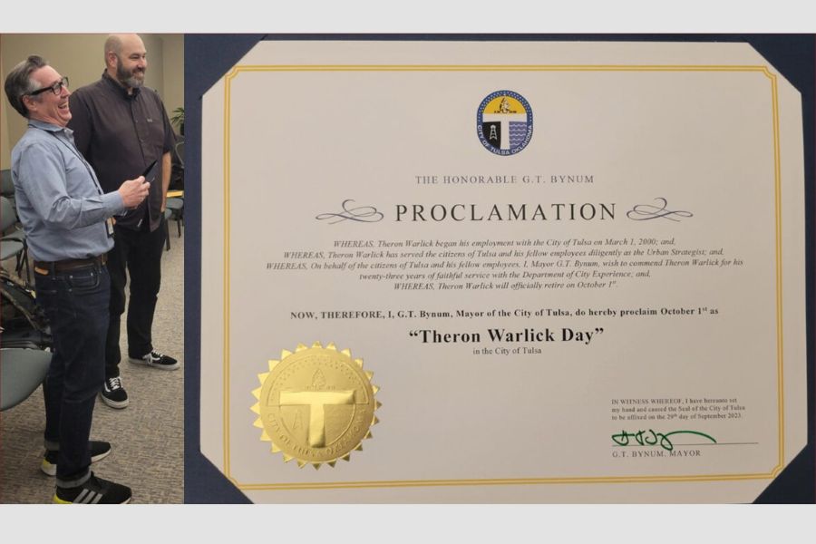 Theron Warlick with the proclamation declaring Theron Warlick Day in Tulsa.