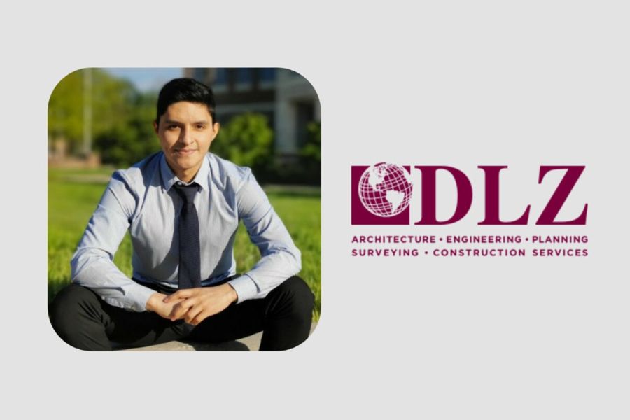 Felipe Flores with the logo for the D L Z corporation.