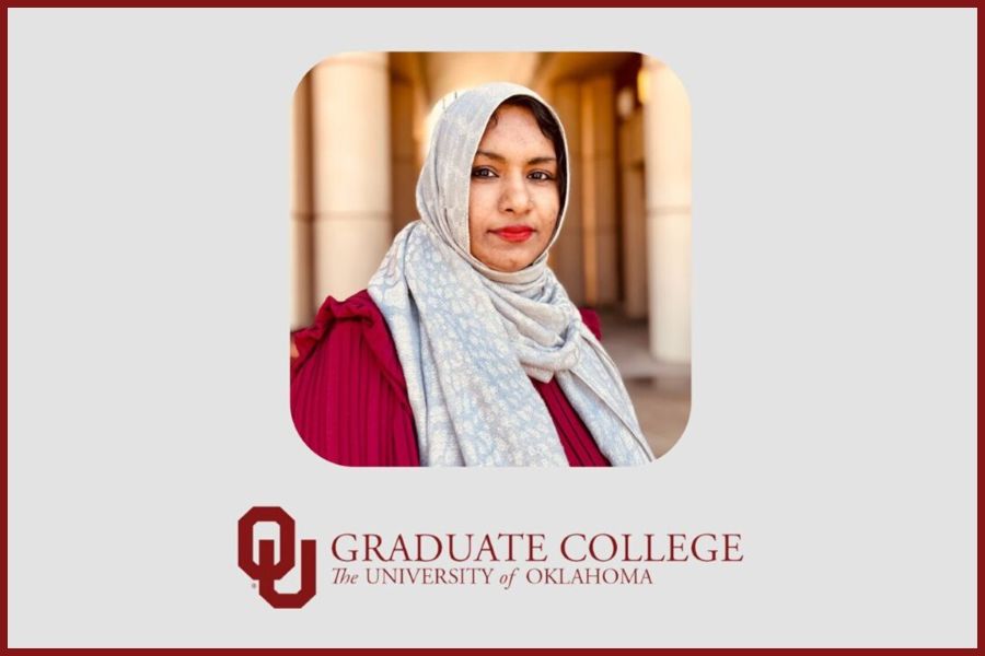 Salma Akter Surma with the logo for the O U Graduate College.
