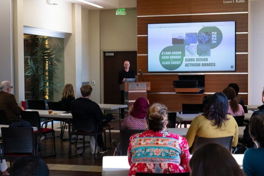 Dean Hans E Butzer presents the Gibbs Design Activism Awards.