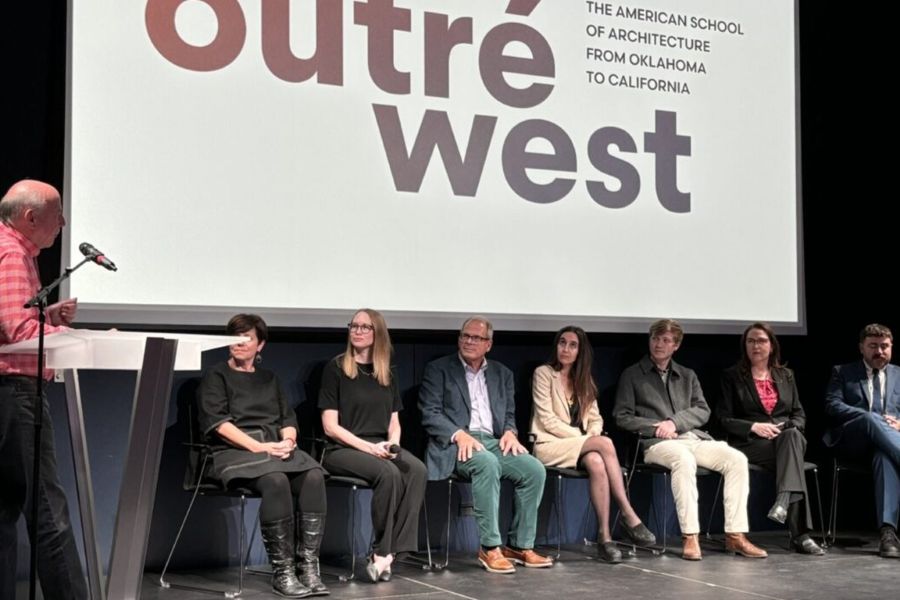 Panelists and moderator at the Outré West exhibition symposium.
