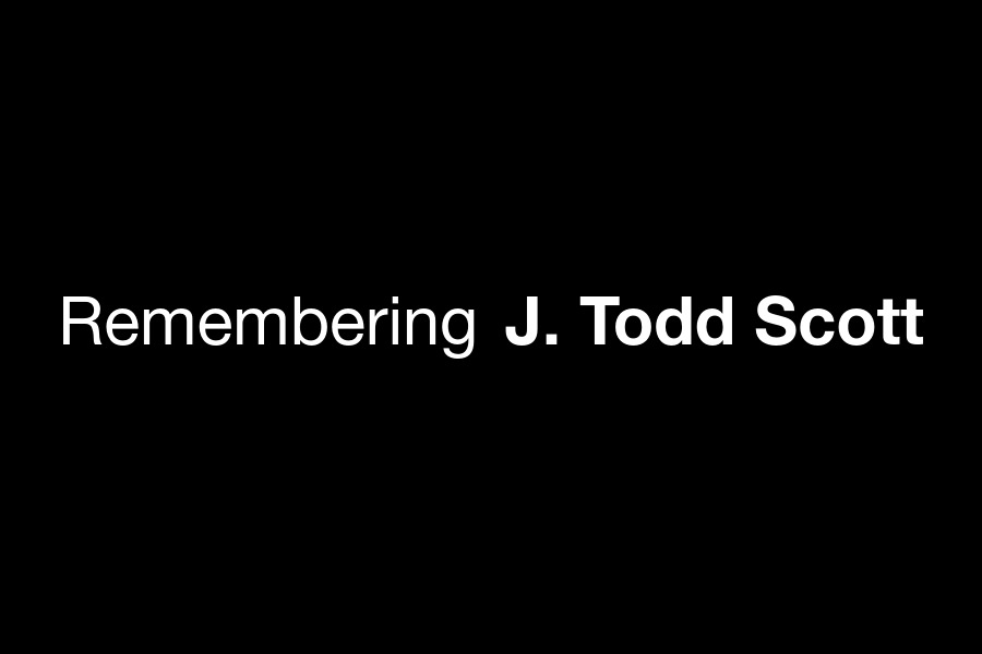 Graphic with the text Remembering J. Todd Scott. 