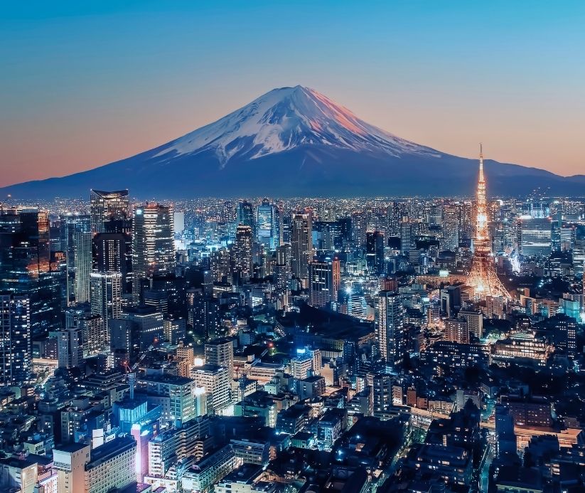 Mountain and Building in Japan
