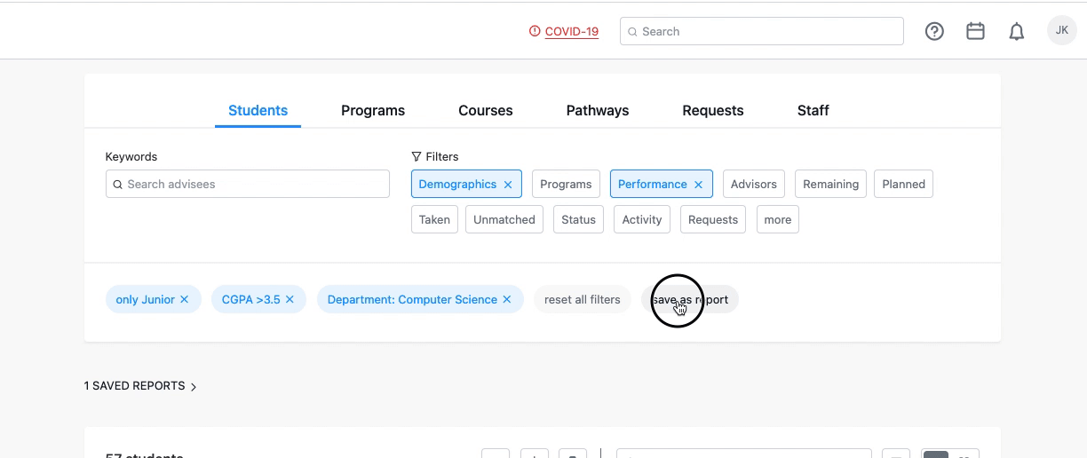 adding a title in the report title box and saving the changes to the report