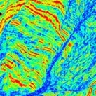 Rainbow colored image of the GLCM attribute showing a fault.