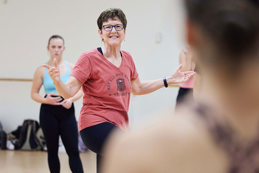 OU professor Lyn Cramer leading a musical theatre class.