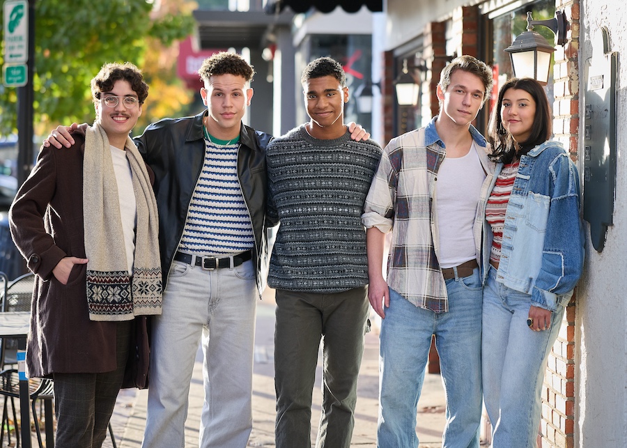 Photo of workshop participants: Workshop participants include, from left, musical theatre majors David Prengler, Coral Springs, Florida, senior; Bryce Williams, Kansas City junior; Jonah Taylor, Dallas junior; Joshua Faggion, Raleigh, North Carolina, sophomore; and Sofia Macaluso, Atlanta, senior. 