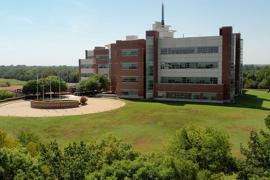A picture of the exterior of the National Weather Center. 