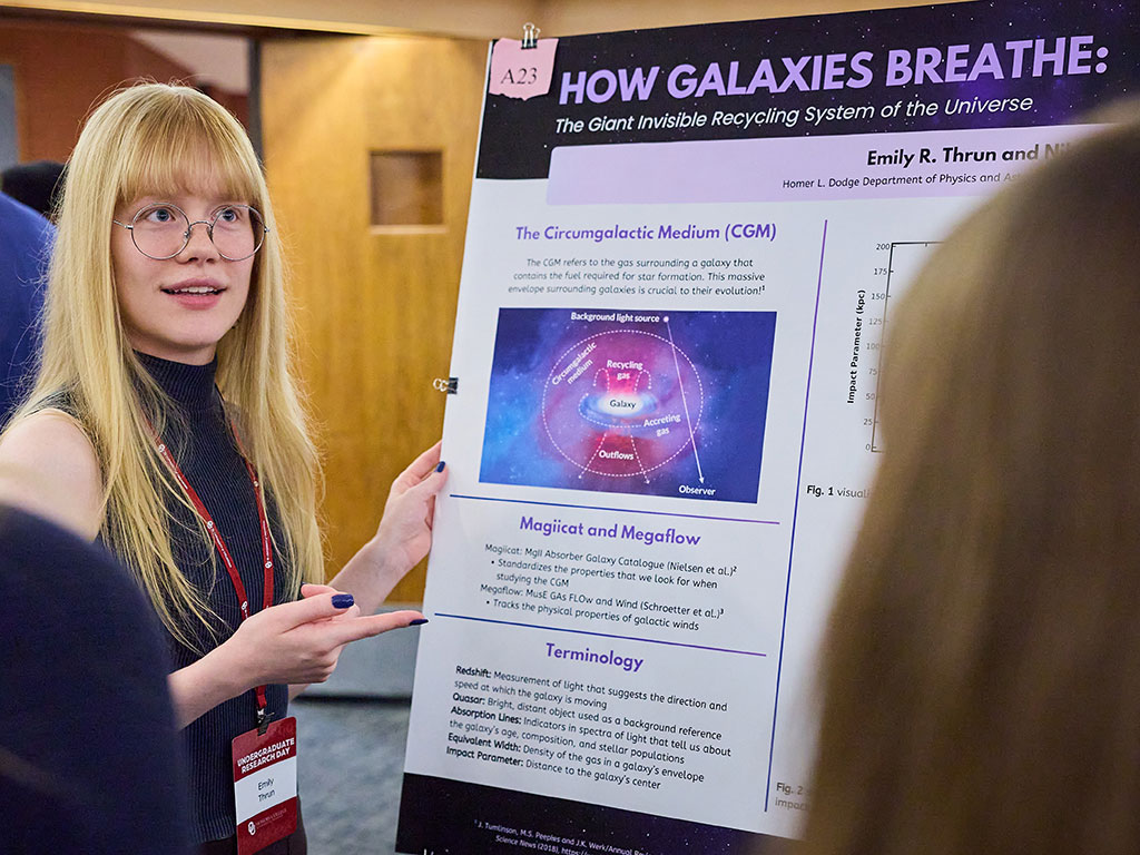 A student presents a poster.
