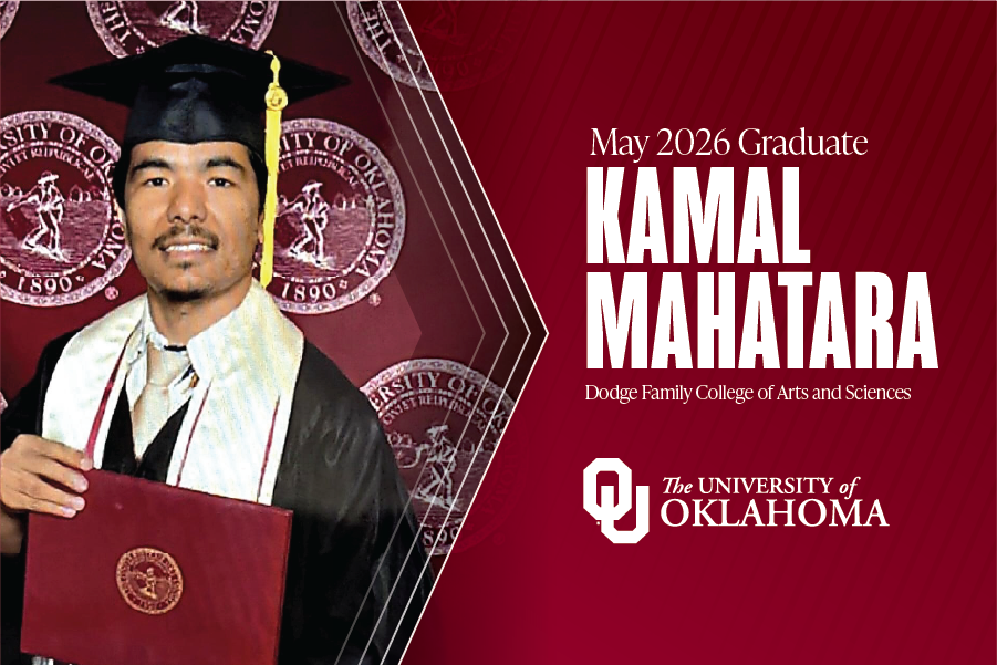 Graphic of man in graduation cap and gown identified as Kamal Mahatara and text highlighting his May 2026 graduation.