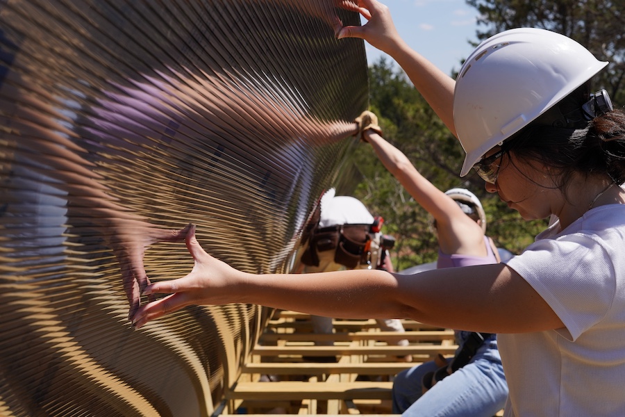 OU student works on the bat and chimney swift rehabilitation facility at WildCare Oklahoma in Noble. 