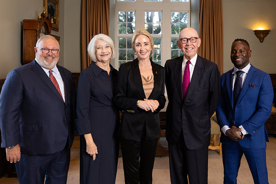 The Honorable Glenn Coffee, Judge Patricia G. Parrish, OU College of Law Dean Anna Carpenter, Tom J. McDaniel, and Andre' Caldwell at the Order of the Owl ceremony.