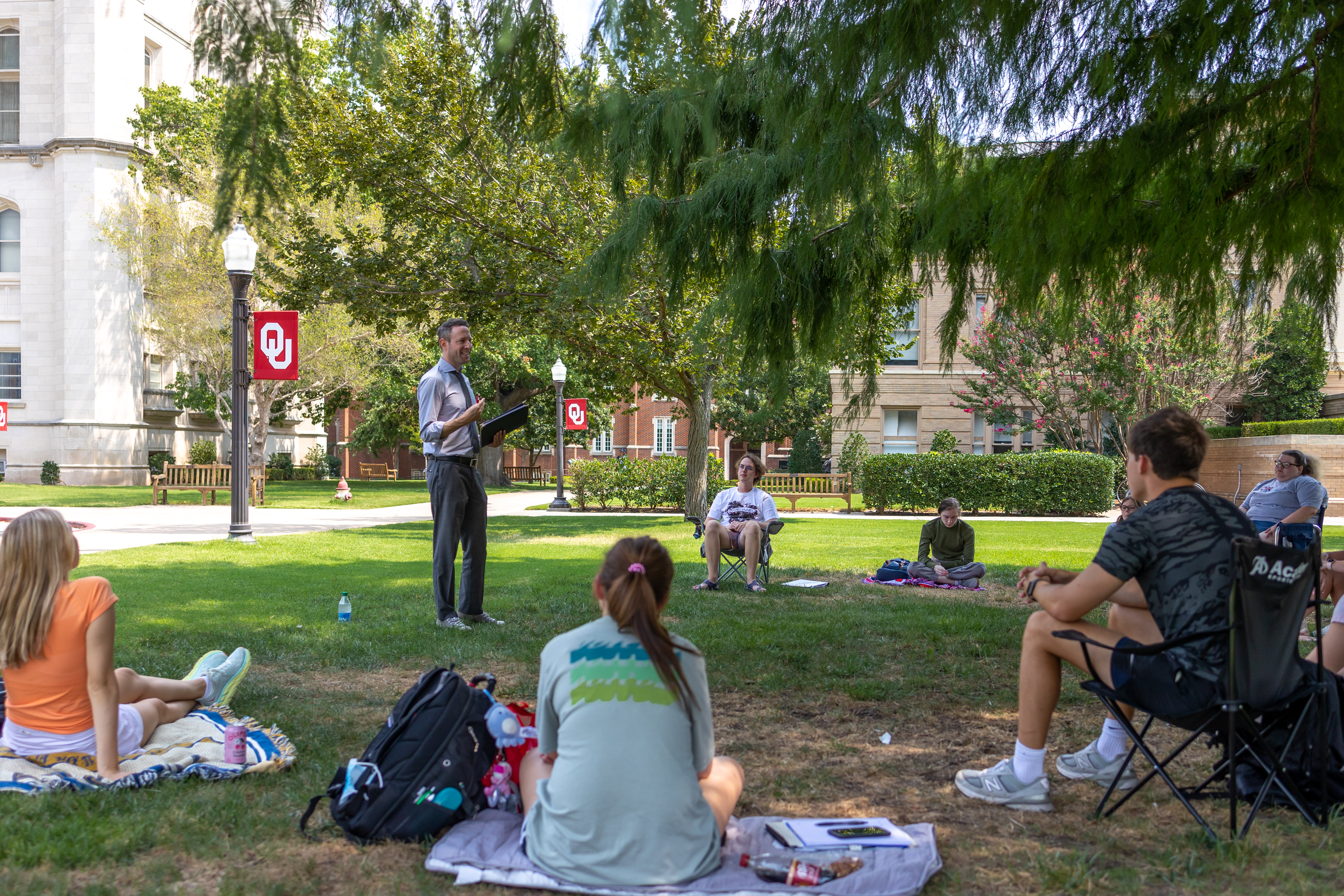 View of building windows on campus