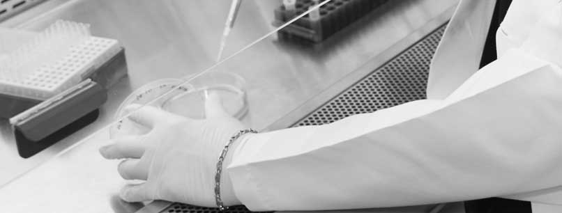 Gloved hands doing research hands in a labratory